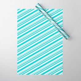 [ Thumbnail: Dark Turquoise & Light Cyan Colored Pattern of Stripes Wrapping Paper ]