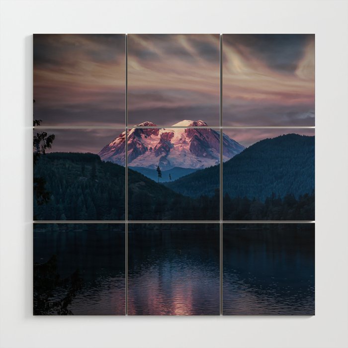 Sunset Mt. Rainier, Mineral, Washington Wood Wall Art