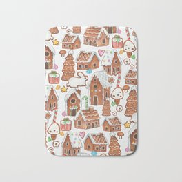 Snowy gingerbread house - white Bath Mat | Sweet, Aerosol, Ginger, Funny, Biscuits, Season, Greeting, Girl, Watercolor, Joyful 