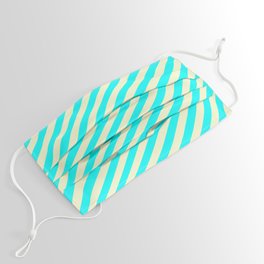 [ Thumbnail: Cyan and Light Yellow Colored Lines/Stripes Pattern Face Mask ]