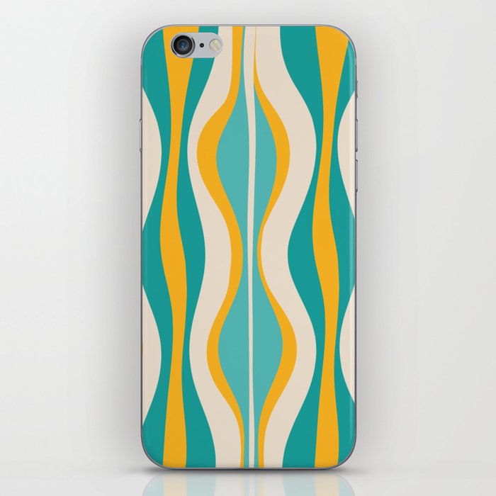 Hourglass Abstract Midcentury Modern Pattern Turquoise Teal Mustard Beige Cream iPhone Skin