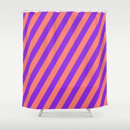 [ Thumbnail: Salmon and Purple Colored Lines/Stripes Pattern Shower Curtain ]