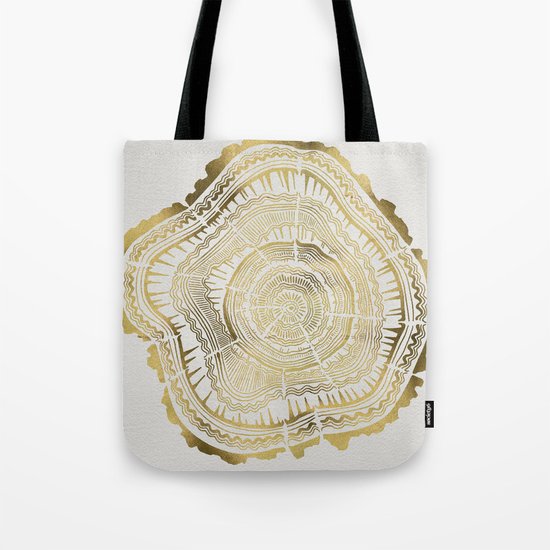 Gold Tree Rings Tote Bag