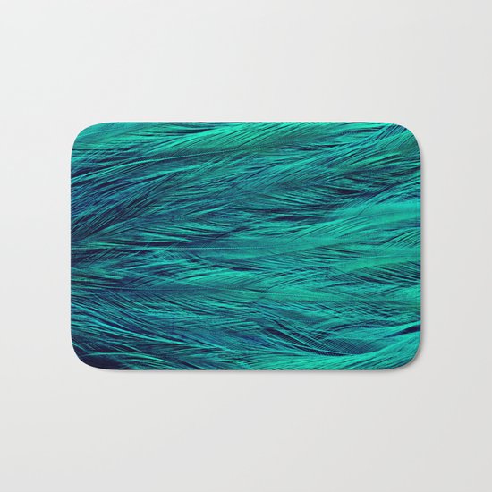 Teal Feathers Bath Mat