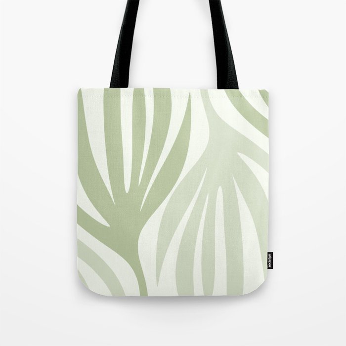 Maldives Leaves Abstract Botanical Pattern in Light Sage Mint Green Tote Bag
