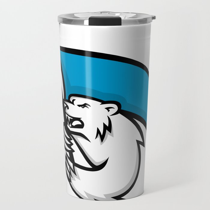 Angry Polar Bear Brandishing Flag Mascot Travel Mug