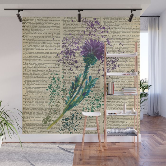 Vintage Jaggy Thistle  Wall Mural