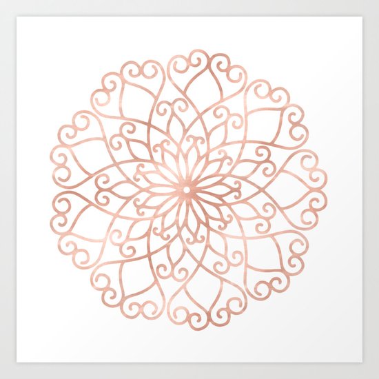 Mandala Rose Gold Pink Flower Art Print