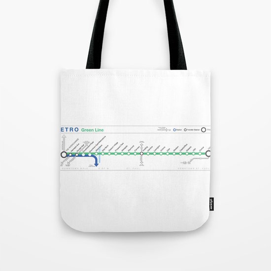 Twin Cities METRO Green Line Map Tote Bag