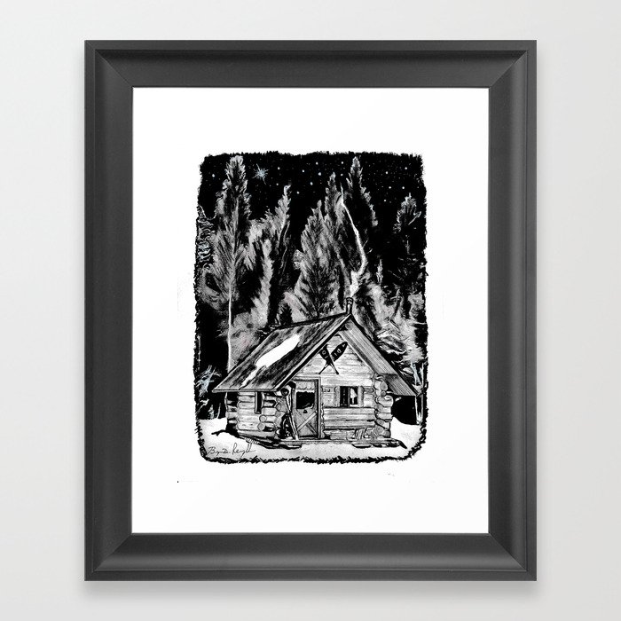 Camp Solace Rustic Log Cabin Drawing Adirondack Mountains Wall