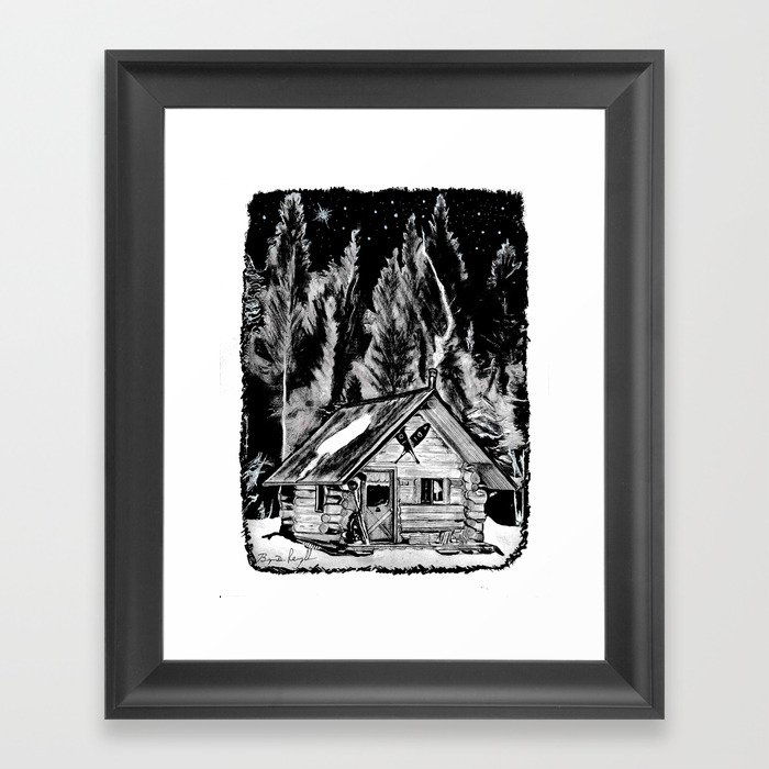 'Camp Solace' Rustic Log Cabin Drawing, Adirondack Mountains Wall Decor ...