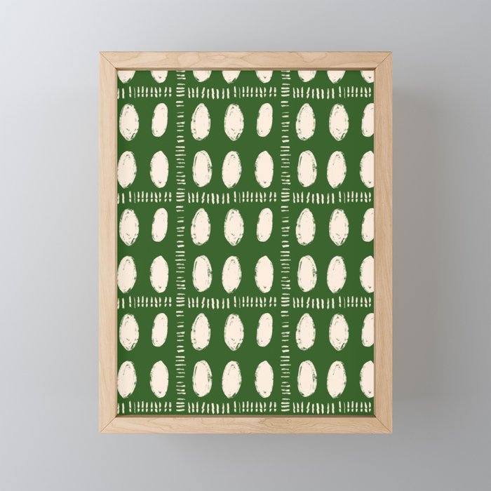 Green Boho Quilt Pattern Framed Mini Art Print