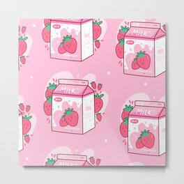 Kawaii Strawberry Milk Shake Carton Metal Print | Pop Art, Illustration, Kawaii, Graphite, Carton, Graphicdesign, Typography, Strawberry, Milk, Pattern 