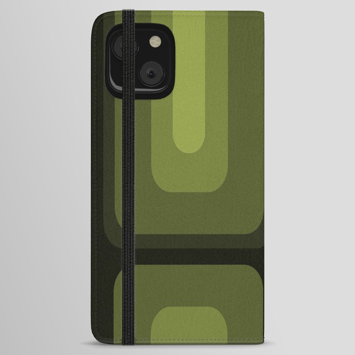 Mid Century Modern Long Rectangles Dark Olive Green iPhone Wallet Case