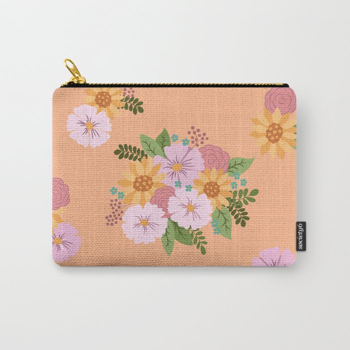 Cheery Spring Floral on Fuzzy Peach Carry-All Pouch