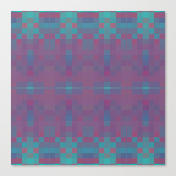 geometric symmetry art pixel square pattern abstract background in purple blue pink Canvas Print