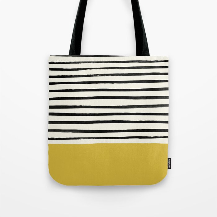 Mustard Yellow & Stripes Tote Bag