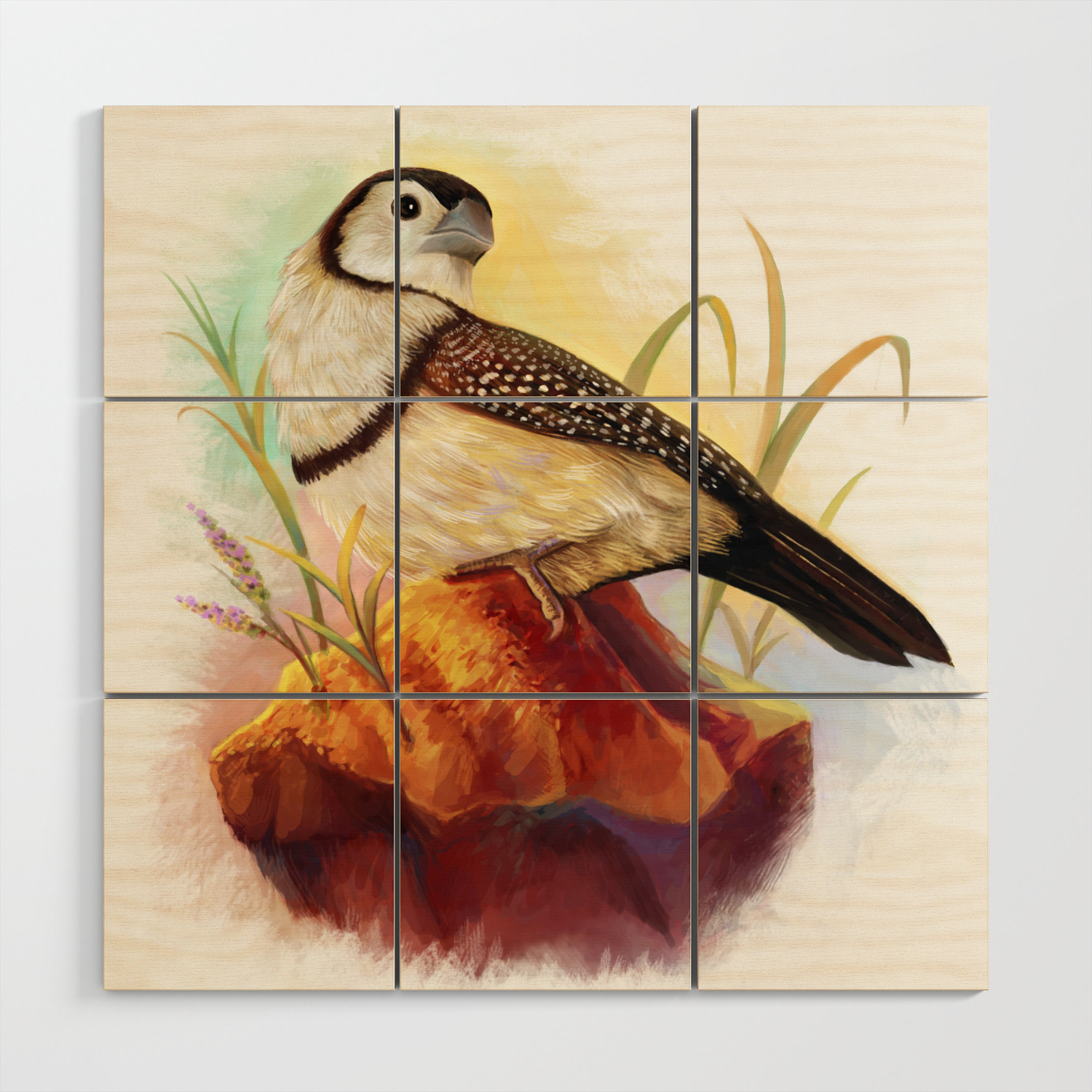 Owl Finches Realistic Painting Wood Wall Art By Lifewithbirds