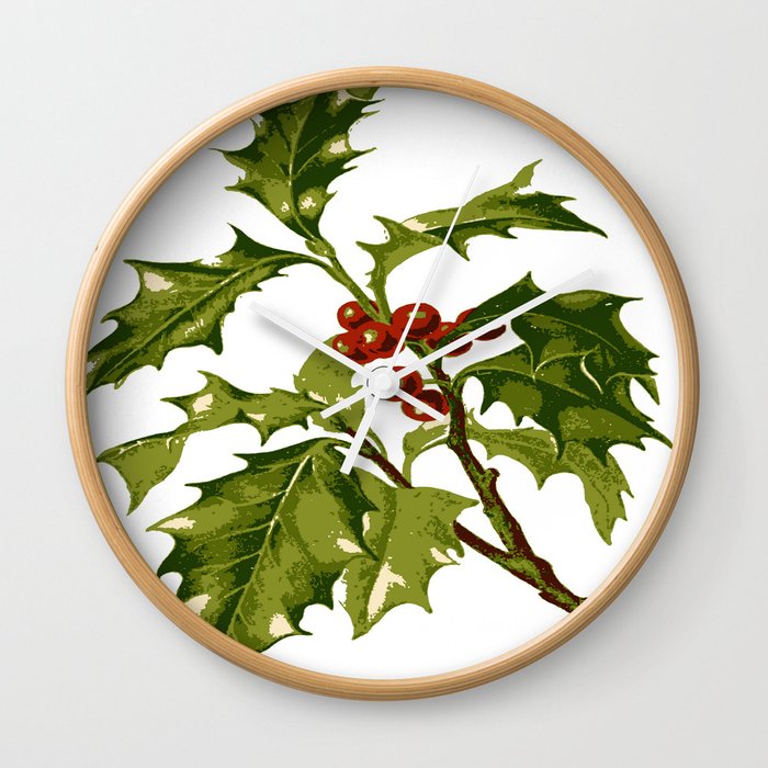 Holly Christmas Red Berry Wall Clock