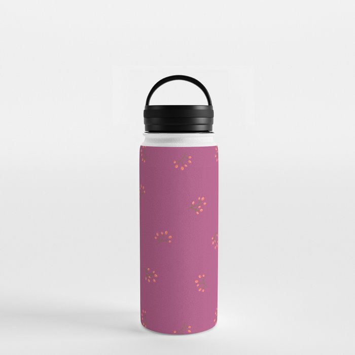 Branches With Red Berries Seamless Pattern on Magenta Background Water Bottle