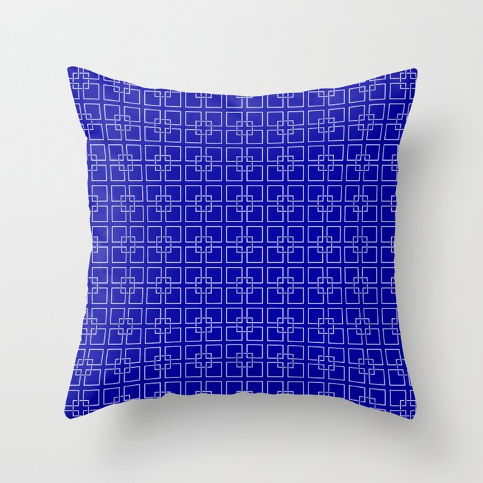 Dark Earth Blue and White Interlocking Square Pattern Throw Pillow