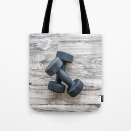 Gym fitness dumbbells weights exercise  background Tote Bag