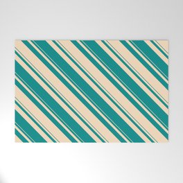 [ Thumbnail: Dark Cyan & Bisque Colored Stripes/Lines Pattern Welcome Mat ]
