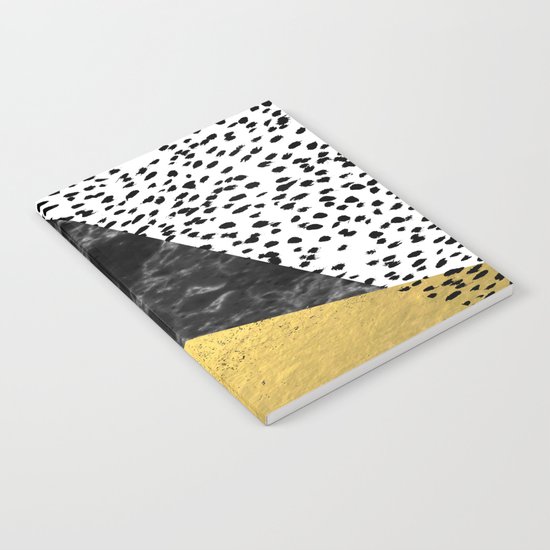 Mele - gold abstract painting art decor dorm college trendy hipster foil glitter black and white dot Notebook