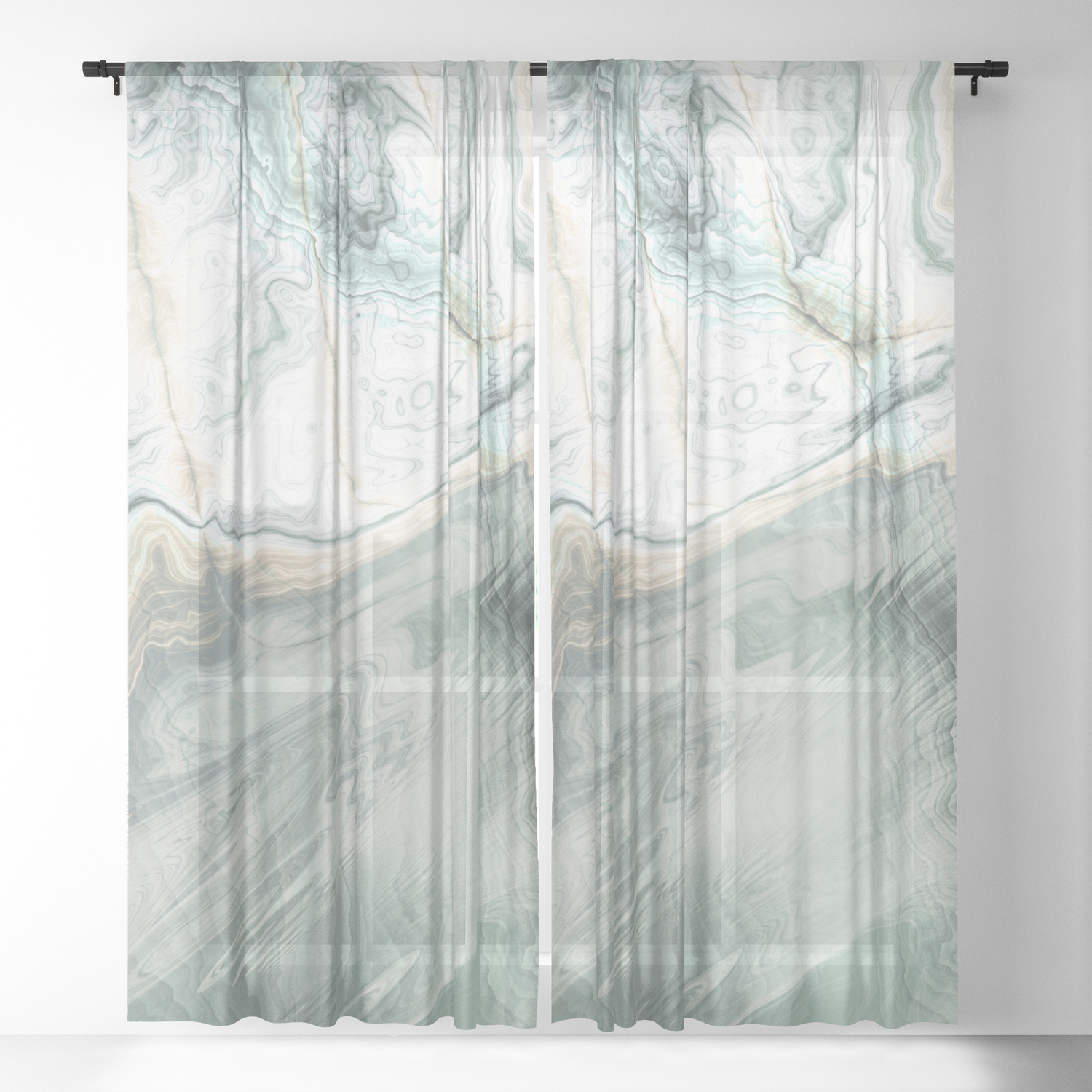 Luxury Turquoise Marble Texture Sheer Curtain By All4you Society6