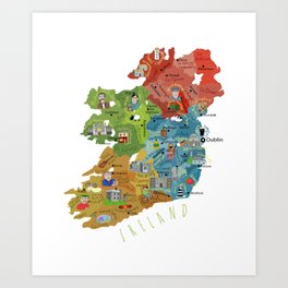 Map of Ireland Illustrated by Irish Artist Carla Daly Art Print