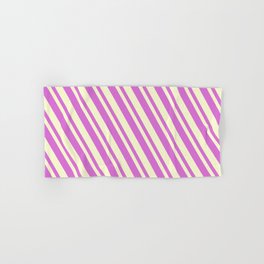 [ Thumbnail: Orchid and Light Yellow Colored Lines/Stripes Pattern Hand & Bath Towel ]