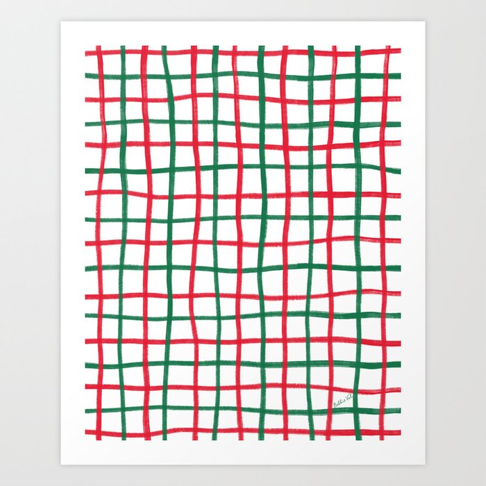 Modern Christmas Grid Plaid Art Print