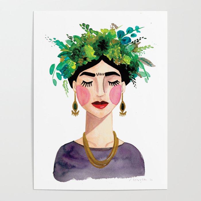 Floral Frida - Gray Poster