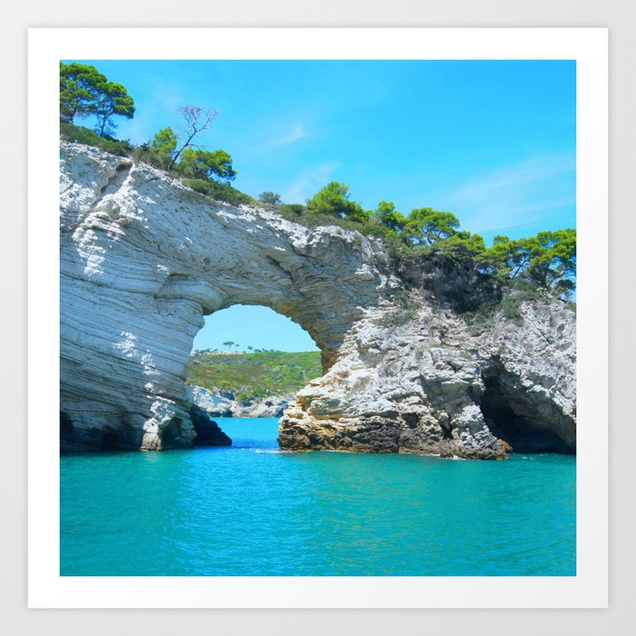 Italy Photography - Beautiful Turquoise Water Going Under A Hill Art Print