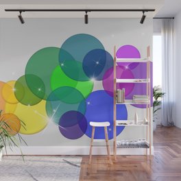 Translucent Rainbow Colored Circles with Sparkles - Multi Colored Wall Mural