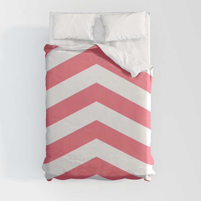 Coral Pink and White Chevron Duvet Cover