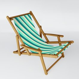 [ Thumbnail: Aquamarine, Teal & Light Yellow Colored Stripes/Lines Pattern Sling Chair ]