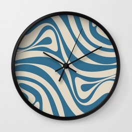 New Groove Retro Swirl Abstract Pattern in Boho Blue and Beige Wall Clock