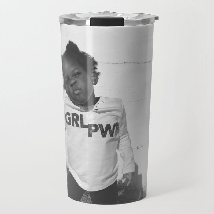 Girl power; girls rule African American little girl portrait black and white photograph - photography - photographs Travel Mug