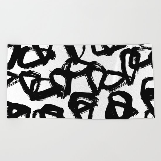 Painted Geometric Black and White Beach Towel