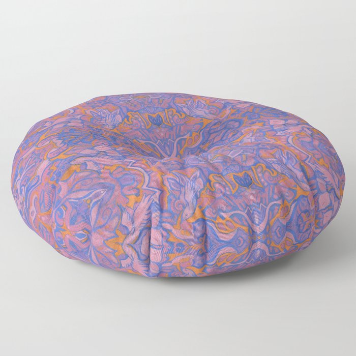 Birds Arabesque, Bohemian Pattern, Cobalt Blue Pink Floor Pillow