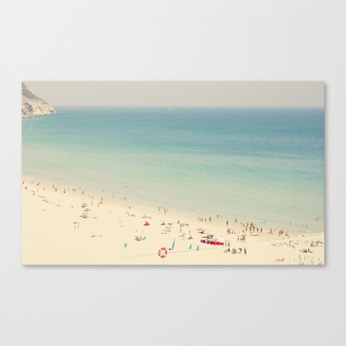 Aerial Crowded Beach - Pastel Beach - Ocean Print - Sea Travel photography Canvas Print