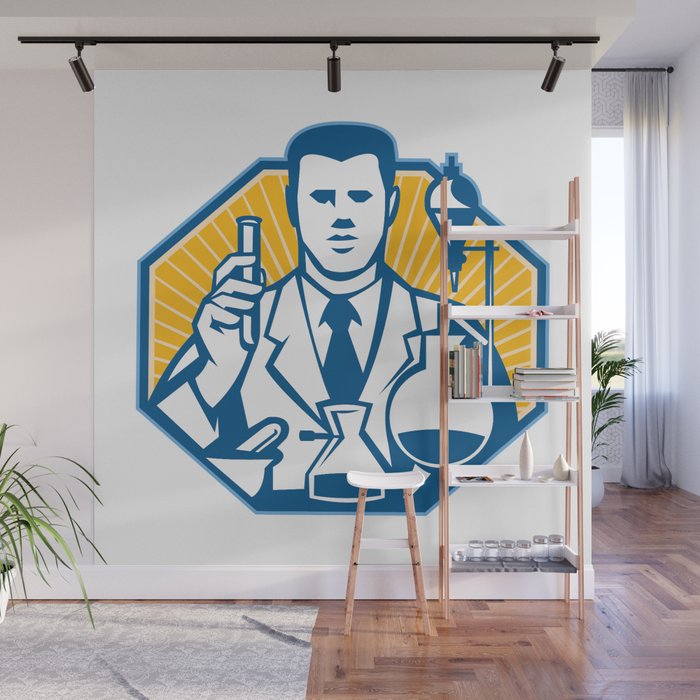 Scientist Lab Researcher Chemist Retro Wall Mural By Patrimonio