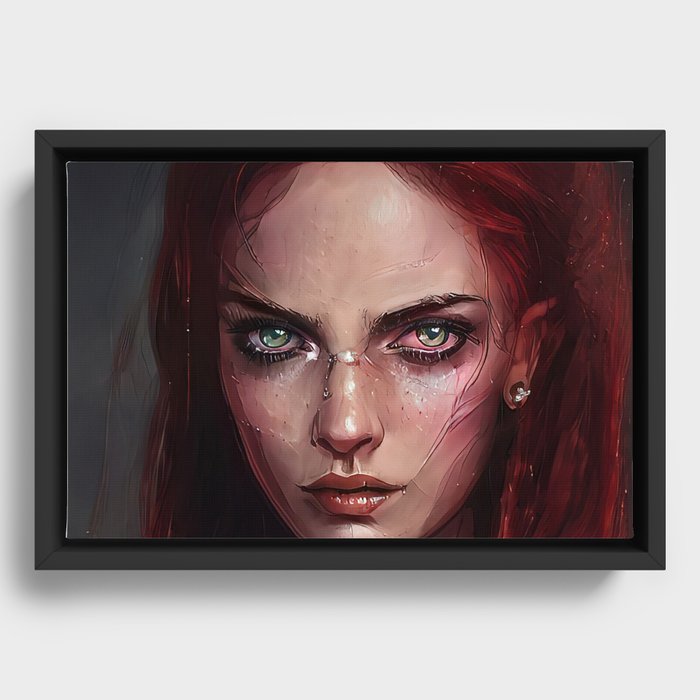 Portrait Angry Red Girl Character Digital Painting Oil Creative Anime Game Essential by Dream Studio Framed Canvas