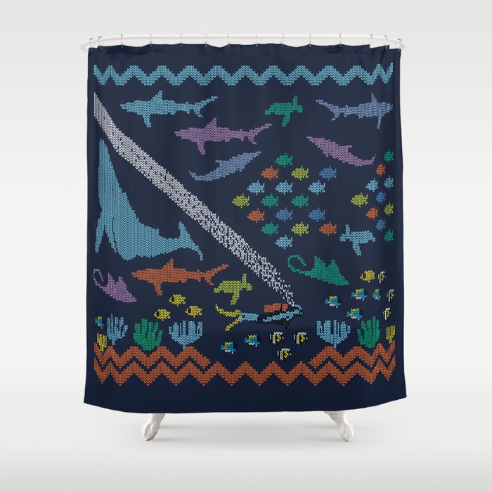 Scuba Diving Knitted Ecosystem Shower, Scuba Blue Shower Curtain