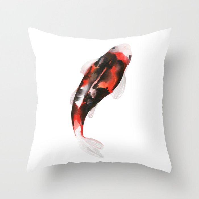 Japanese style two artistic carp Throw Pillow