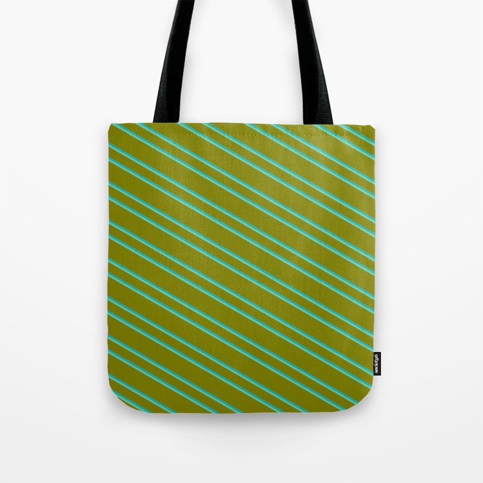 Green, Light Sea Green, and Aquamarine Colored Striped Pattern Tote Bag