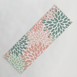 Festive, Abstract Floral Prints, Coral and Green Yoga Mat