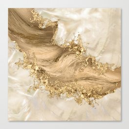 Gold and Pearl - Splatter and flow Canvas Print