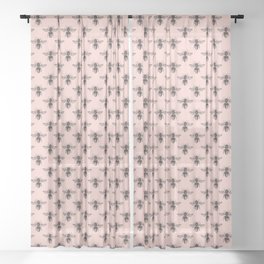 Vintage Honey Bee Pattern Pink Sheer Curtain